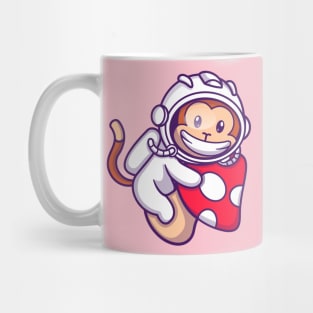 Cute Astronaut Monkey Floating With Mushroom Cartoon Mug